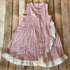 City Mouse 2y Gauzy Lacey Pink Mauve Blush Sleeveless Dress Button Up Preowned